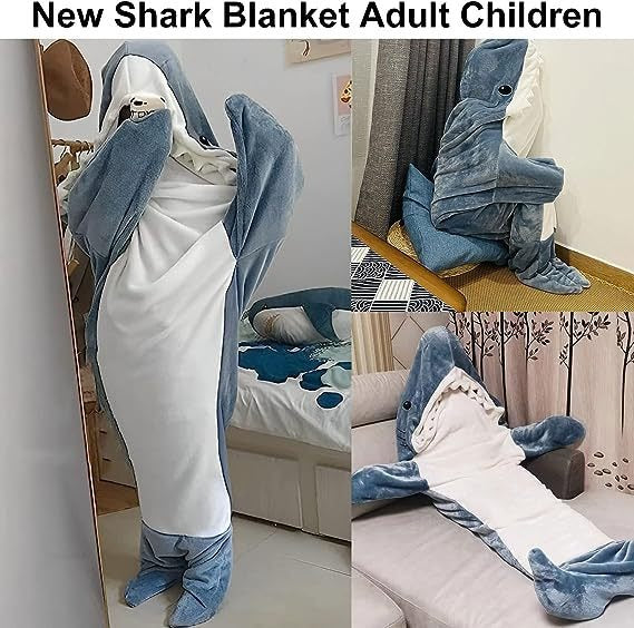 Shark Cartoon Sleeping Bag Pajamas |Shark Print Sleeping Bag PJs | Cartoon Shark PJs for Kids/Adults | Shark Sleeping Bag for Children/Adults