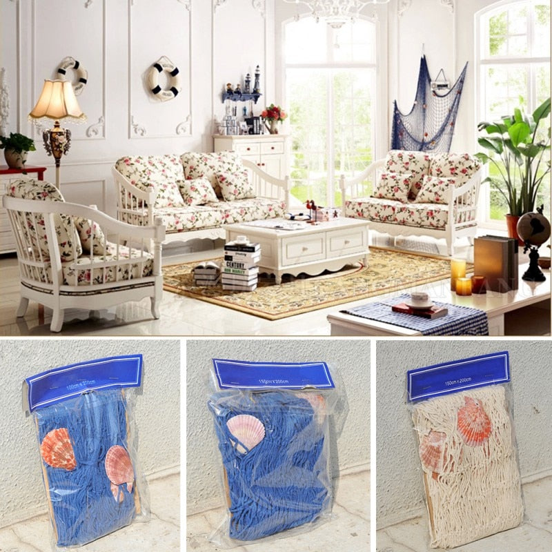 Mediterranean Wind Nautical Fishing Net Seaside Wall Beach Party Sea Shells Home Garden Decor