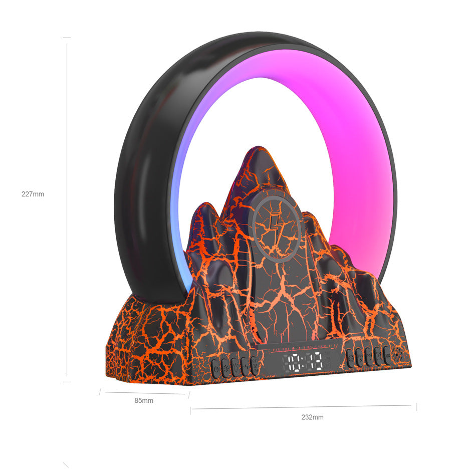 LED Smart Tuya APP - VOLCANO Mountain Alarm Clock, Wireless Charger, FM Radio and BT Speaker